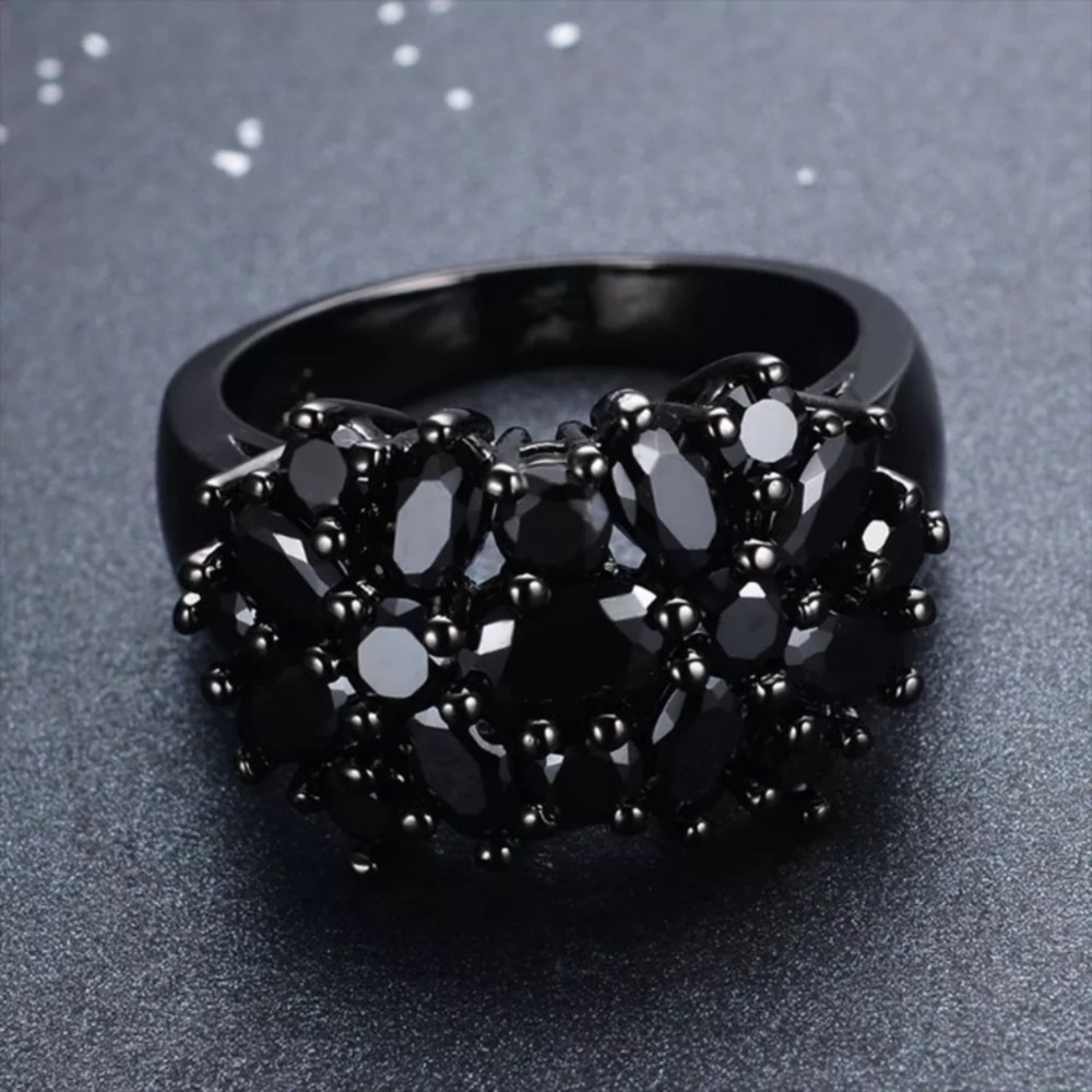 Hematite ring with Swarovski elements size 8.5